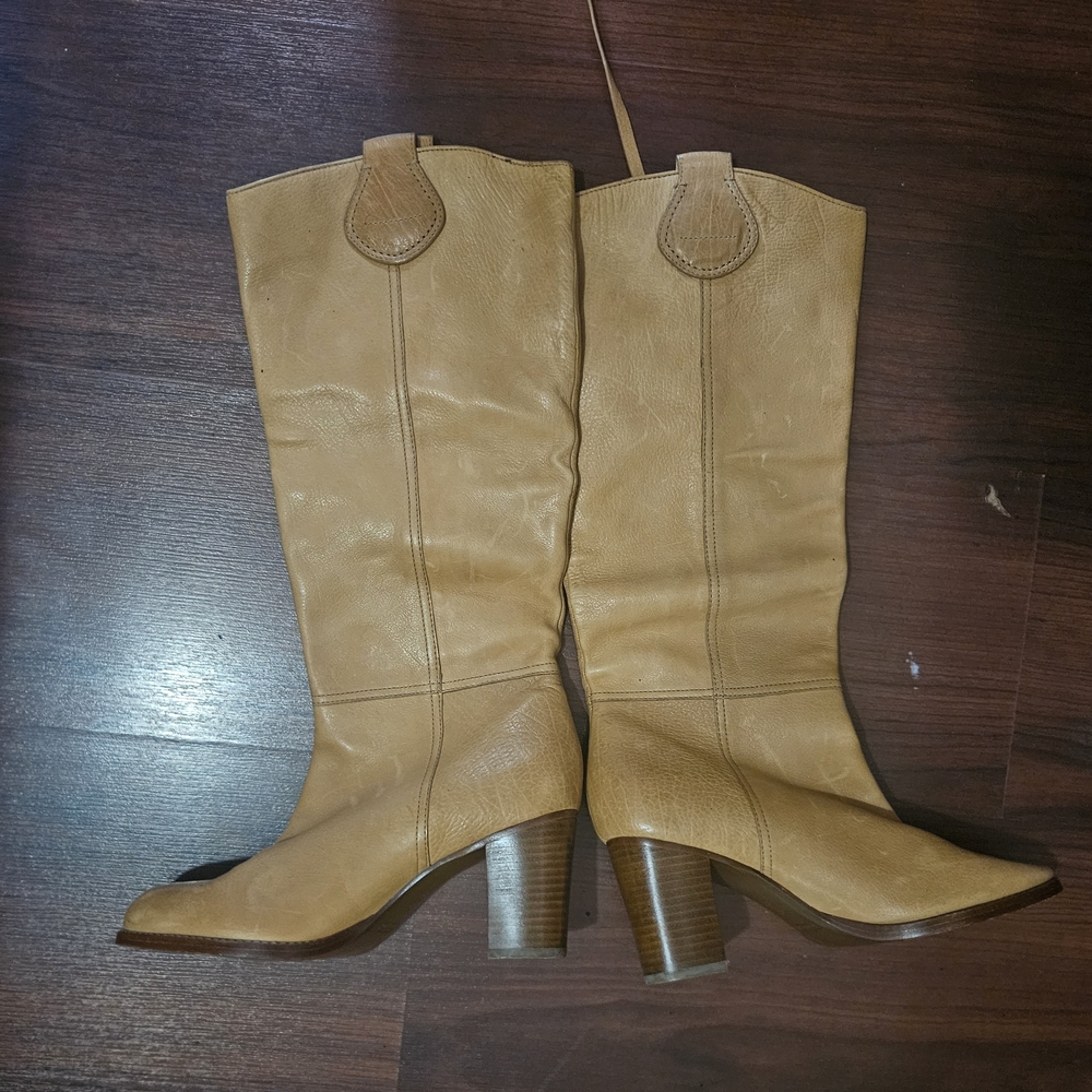 Coach Selena Soft Tan Leather Knee-High Western Boho Boots 8.5B